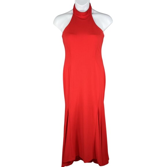 Calvin Klein Womens 8 Red Mock Neck Maxi Dress Tie Minimalist Fairy Formal Event - Picture 1 of 16